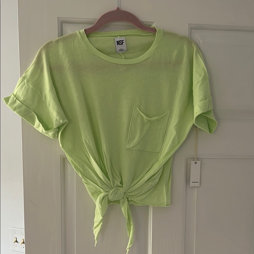 NSF Green Crop Tie-Front Short Sleeve Tee